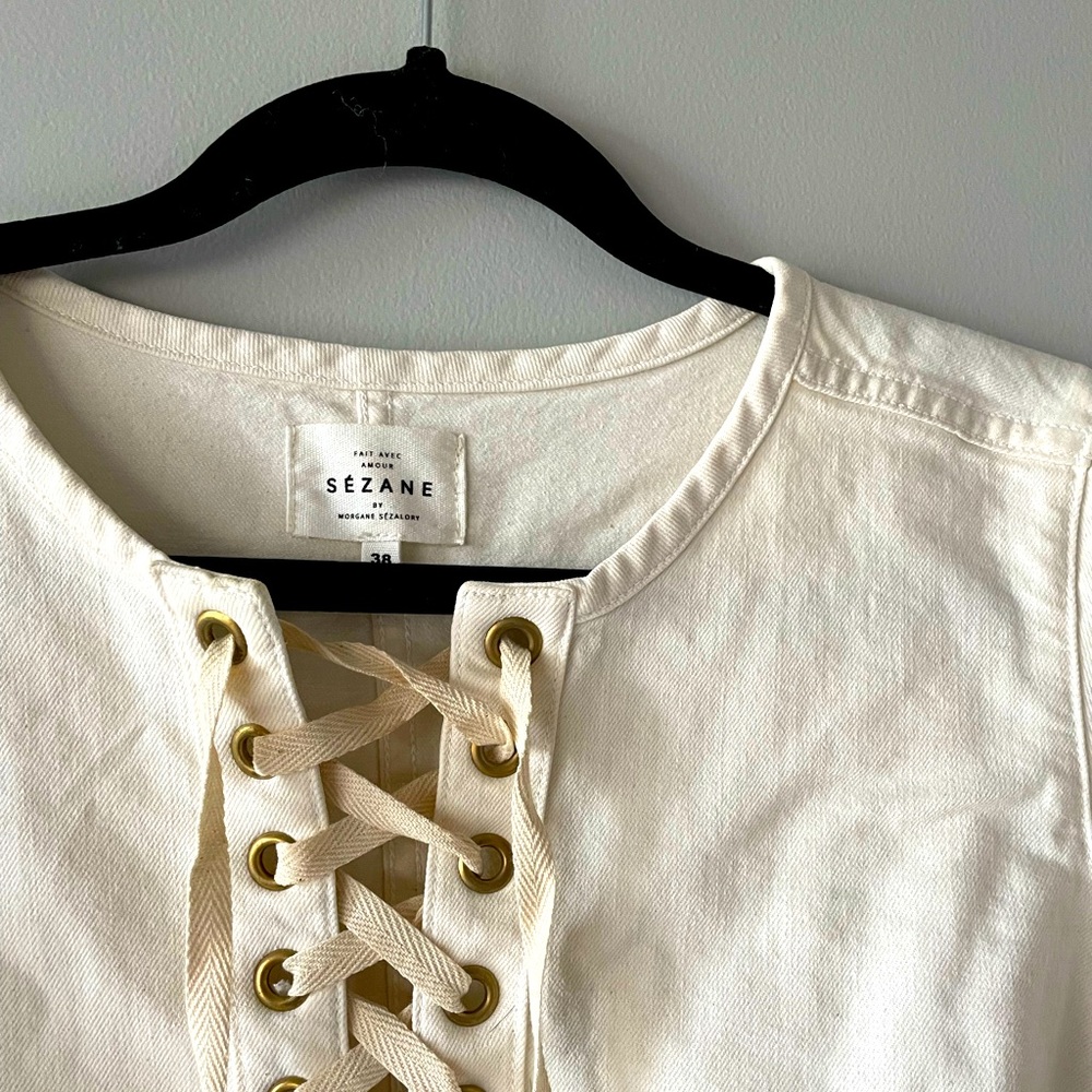 Sezane lace front top cotton US size 4 (uk 38)
